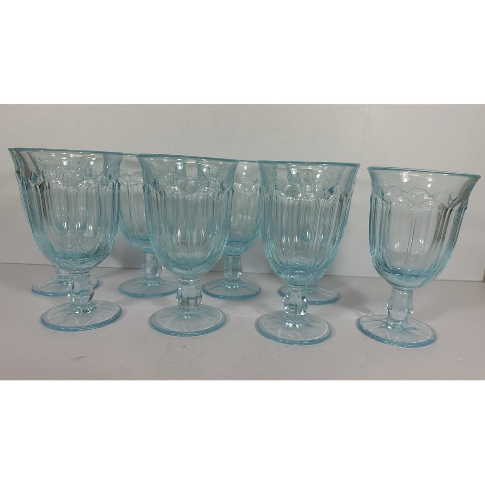 Noritake Azure Provincial Water Goblets 6.25" Light/Sky Blue Set Of 8 Vtg 70s - Picture 2 of 7
